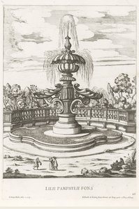 Fontein in de tuinen van Villa Doria Pamphilj te Rome door Giovanni Battista Falda