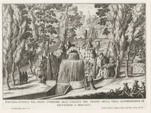 Fontein in de tuinen van de Villa Aldobrandini te Frascati door Giovanni Battista Falda