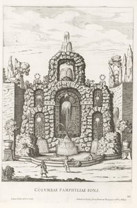 Fontein met duiven in de tuinen van Villa Doria Pamphilj te Rome door Giovanni Battista Falda