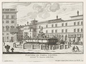 Fontein op Piazza Colonna te Rome door Giovanni Battista Falda