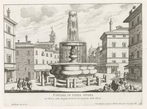 Fontein op Piazza Giudia te Rome door Giovanni Battista Falda