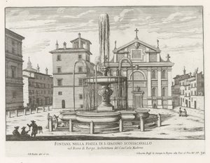 Fontein op Piazza Scossacavalli te Rome door Giovanni Battista Falda