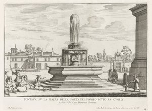 Fontein op Piazza del Popolo te Rome door Giovanni Battista Falda