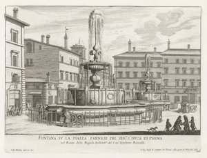 Fonteinen op Piazza Farnese te Rome door Giovanni Battista Falda