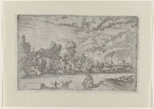 Rivierlandschap met de doop van Christus door Giovanni Battista Fontana