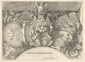 Plaat 4: trofeeën van Romeinse wapens van decoraties boven de ramen op de tweede verdieping, 1656-58