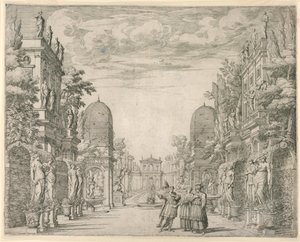 Decorontwerp voor Scene 3, "La Vita Humana overo," uit "Il Trionfo della Pieta"