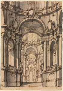 Ontwerp voor een Toneelset: Interieur van een Paleis met Arcades, midden 1700 door Giovanni Battista III Natali