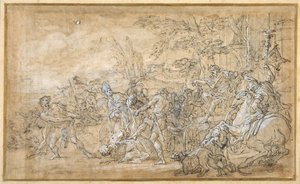 Gevangenen, waaronder een bisschop, gesleept en gebonden voor de triomfwagen van een Romeinse generaal door Giovanni Battista Lenardi