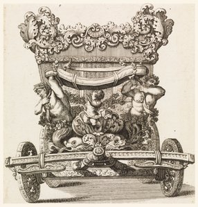 Vooraanzicht van de eerste koets (1686) van Lord Castlemaine door Andrea Cornelly naar Ciro Ferri, 1687-1700 door Giovanni Battista Lenardi