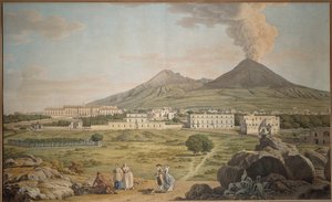 De hellingen van de Vesuvius vanuit Portici met een uitzicht op het Bourbonpaleis, door Giovan Battista Lusieri