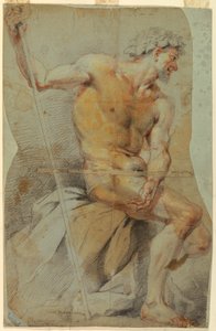 Tekening, Studie van een naakte oudere man, Bacchus of een van zijn metgezellen, 1660-70 door Giovanni Battista Merano