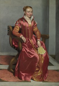 Portret van een dame La Dama in Rosso, ca. 1560 door Giovanni Battista Moroni