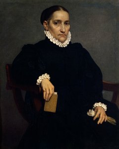 Portret van oudere vrouw in het zwart door Giovanni Battista Moroni
