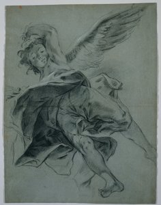 Een Vliegende Engel recto, Studies van Handen die Instrumenten Bespelen verso, 1723-1727 door Giovanni Battista Piazzetta