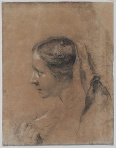 Hoofd van een vrouw in profiel met een sjaal door Giovanni Battista Piazzetta