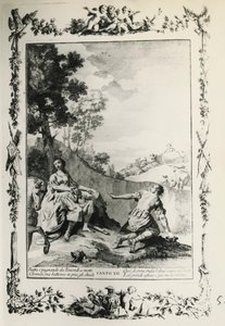 Jeruzalem Bevrijd, canto XII, illustratie door Giovanni Battista Piazzetta (1683-1754) voor gedicht van Torquato Tasso (1544-1595), editie gepubliceerd in Venetië in 1745, Italië door Giovanni Battista Piazzetta