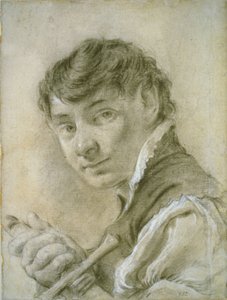 Portret van een jonge man met een zwaard, ca. 1735 (zwart-wit krijt met houtskool op papier) door Giovanni Battista Piazzetta
