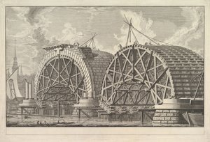 Een deel van de geplande brug bij Blackfriars, Londen, ca. 1764