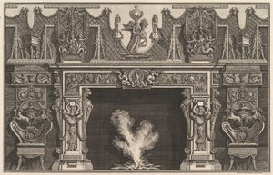 Vogel in schelp in het midden van de latei, met een fries van trofeeën, bekroond door een..., 1769 door Giovanni Battista Piranesi