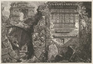 Frontispice met antieke ruïnes en een triomfboog door Giovanni Battista Piranesi