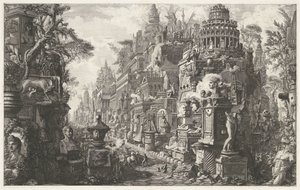 Frontispice met een fantasievoorstelling van de Via Appia Antica