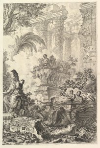 Frontispice, met standbeeld van Minerva, ca. 1748