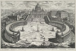 Gezicht op het Sint-Pietersplein met de Sint-Pietersbasiliek te Vaticaanstad