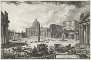 Gezicht op het Sint-Pietersplein met de Sint-Pietersbasiliek te Vaticaanstad door Giovanni Battista Piranesi
