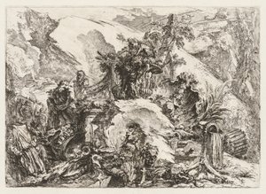 Grotesken: Ruïnes met doodshoofd en skelet door Giovanni Battista Piranesi