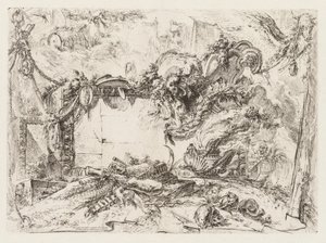Groteschi: Ruïnes met schedels en een rokende vaas, ca. 1745-50 door Giovanni Battista Piranesi