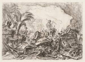 Groteschi: Ruïnes met een standbeeld van een faun en een gevallen zuil door Giovanni Battista Piranesi