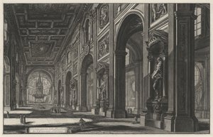 Interieur van de basiliek San Giovanni in Laterano (uit: Vedute di Roma) door Giovanni Battista Piranesi