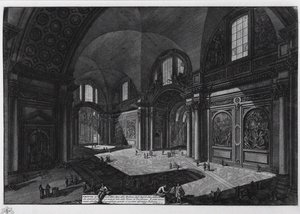 Interieur van de basiliek van Santa Maria degli Angeli, voormalige baden van Diocletianus door Giovanni Battista Piranesi