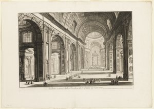 Binnenaanzicht van de Sint-Pietersbasiliek in het Vaticaan, uit Views of Rome door Giovanni Battista Piranesi