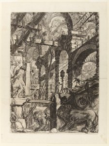 De Gevangenissen van de Uitvinding, Plaat V: De leeuwen Bas-Reliëfs door Giovanni Battista Piranesi