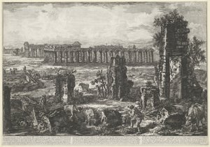 Oude stadsmuur en tempels te Paestum door Giovanni Battista Piranesi