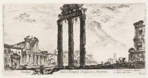 Ruïnes van de Tempel van Jupiter Stator [Jupiter de Ondersteuner]. 1. Tempel van Antoninus en Faustina. 2. Tempel van Vrede, plaat 10 uit Enkele Zichten op Triomfbogen en andere Monumenten door Giovanni Battista Piranesi