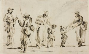 Blad met schetsen: zes figuren door Giovanni Battista Piranesi