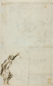 Blad met schetsen: Staande man met opgeheven arm, cherubijnen