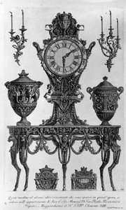 Tafel en decoraties voor bisschop Batta Rezzonico, neef en butler van Clemens XIII. Tekening door Giovanni Piranesi (bekend als Piranese) (1720-1778).