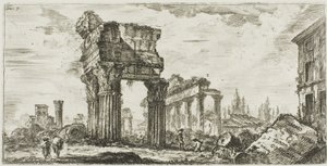 Tempel van Jupiter Tonans [Jupiter de Donderaar]. 1. Tempel van Concordia, plaat 7 uit Enkele Zichten van Triomfbogen en andere Monumenten door Giovanni Battista Piranesi