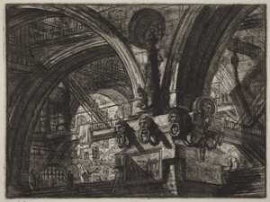 De pier met een lantaarn door Giovanni Battista Piranesi