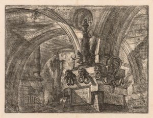De gevangenissen: ronde bogen die uit een vierkante kolom ontspringen, 1745-1750 door Giovanni Battista Piranesi