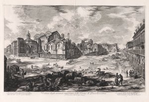 Uitzicht op de bovenste ruïnes van de Thermen van Diocletianus (verre uitzicht met de kerk van Santa Maria degli Angeli), uit Vedute di Roma (Gezichten van Rome)
