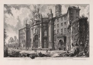 Veduta della Facciata della Basilica di S. Croce in Gerusalemme (Uitzicht op de gevel van de Basiliek van het Heilig Kruis in Jeruzalem), uit Vedute di Roma (Gezichten van Rome) door Giovanni Battista Piranesi