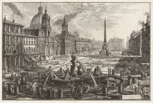 Veduta di Piazza Navona sopra le rovine del Circo Agonale (Uitzicht op het Piazza Navona boven de Ruïnes van het Circus Agonalis [Circus van Domitianus]), uit Vedute di Roma (Gezichten van Rome) door Giovanni Battista Piranesi