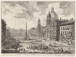 Veduta di Piazza Navona sopra le rovine del Circo Agonale (Zicht op de Piazza Navona boven de Ruïnes van het Circus van Domitianus), uit Vedute di Roma (Zichten van Rome) door Giovanni Battista Piranesi