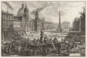 Gezicht op de Piazza Navona boven de ruïnes van het Circus Agonalis [Circus van Domitianus], uit Vedute di Roma (Gezichten op Rome) door Giovanni Battista Piranesi