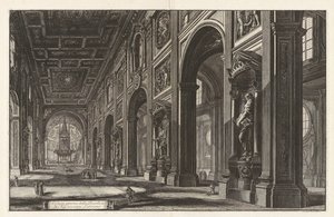 Interieurzicht van de basiliek van San Giovanni in Laterano, uit „Vedute di Roma“ door Giovanni Battista Piranesi